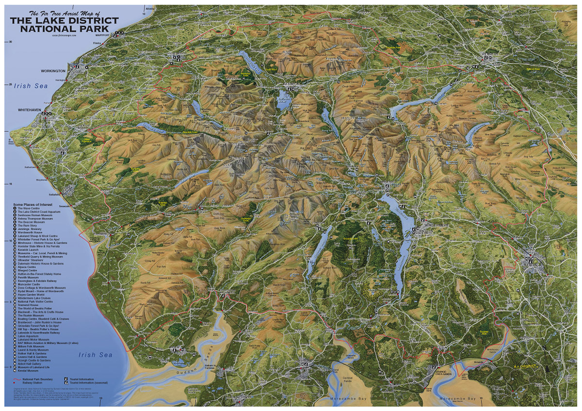 Lake District Map Illustrated Cumbria The Lake District Map Print Lake District Map Illustrated Cumbria The Lake District Map Print